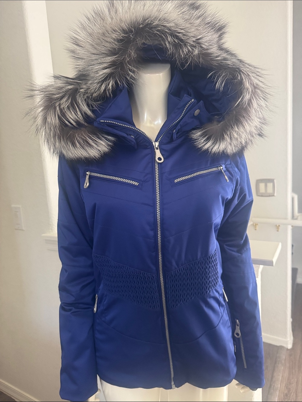 NILS Women’s Royal Blue Parka Jacket with Fur Hood